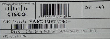 1 PORT T1/E1 MULTIFLEX TRUNK Cisco Router Modules การ์ดอินเตอร์เฟียส VWIC3-1MFT-T1E1 ที่กําหนดเอง รองรับการใช้งานเสียงและข้อมูลบนแพลตฟอร์ม Cisco ISR 2 ซีรีย์ 1900/2900/3900