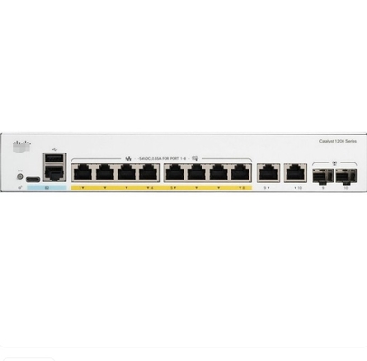 C1200-8P-E-2G Cisco Switches 8x 10/100/1000 PoE+ Port กับงบประมาณพลังงาน 67W 2x Gigabit Copper/SFP Combo Ports สามารถติดตั้ง Rack ได้