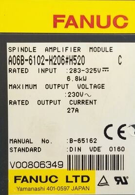 Fanuc A06B-6102-H206 CNC Spindle เซอร์โวแอมพลิฟายเออร์ 200-240V AC ความแม่นยำสูง