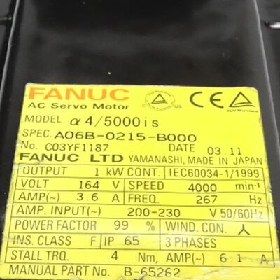 FANUC A06B-0215-B000 เซอร์โวมอเตอร์กระแสสลับ | ตัวขับ CNC AiS4/5000 TPR a1000