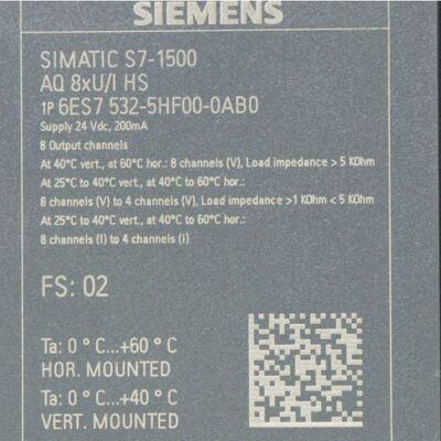 6ES7532-5HF00-0AB0 ซีเมนส์ SIMATIC S7-1500 โมดูลเอาต์พุตแบบอะนาล็อก AQ8xU / I HS
