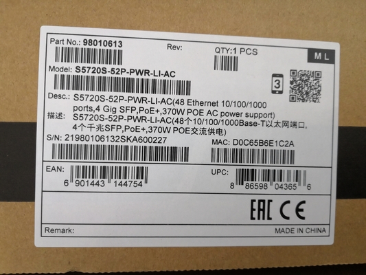Huawei S5720S-52P-PWR-LI-AC เครื่องปรับเปลี่ยน PoE+ Gigabit Port 48 พร้อม 4 SFP